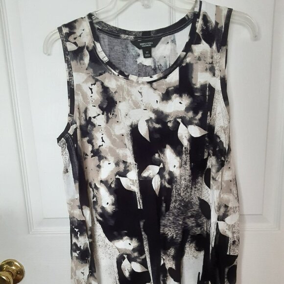 Simply Vera Vera Wang Size Medium Sleeveless Brown & White Sleeveless Shell - Picture 1 of 4
